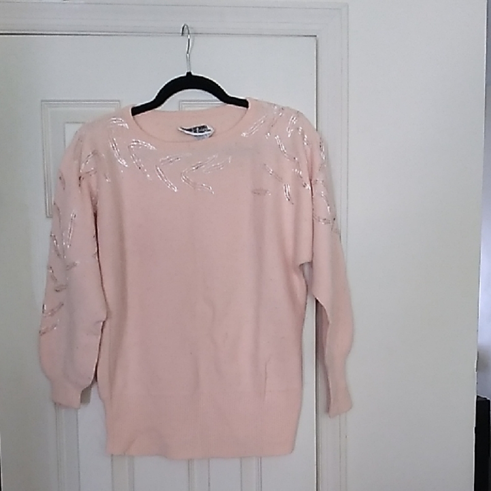 Marisa Christina Blush Pink Sequin-Detail Crewneck Sweater